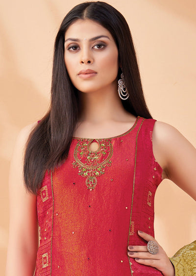 Pink Tissue Silk Straight Cut Suit