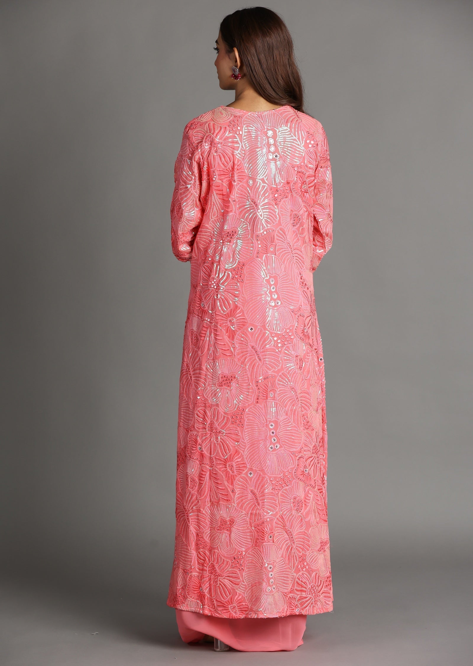 Pink Georgette Draped Skirt Set