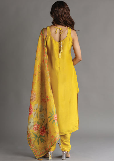 Yellow Tissue Silk Straight Cut Suit