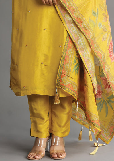 Yellow Tissue Silk Straight Cut Suit
