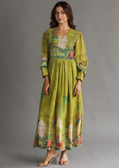 Mehendi Green Chinnon Long Dress