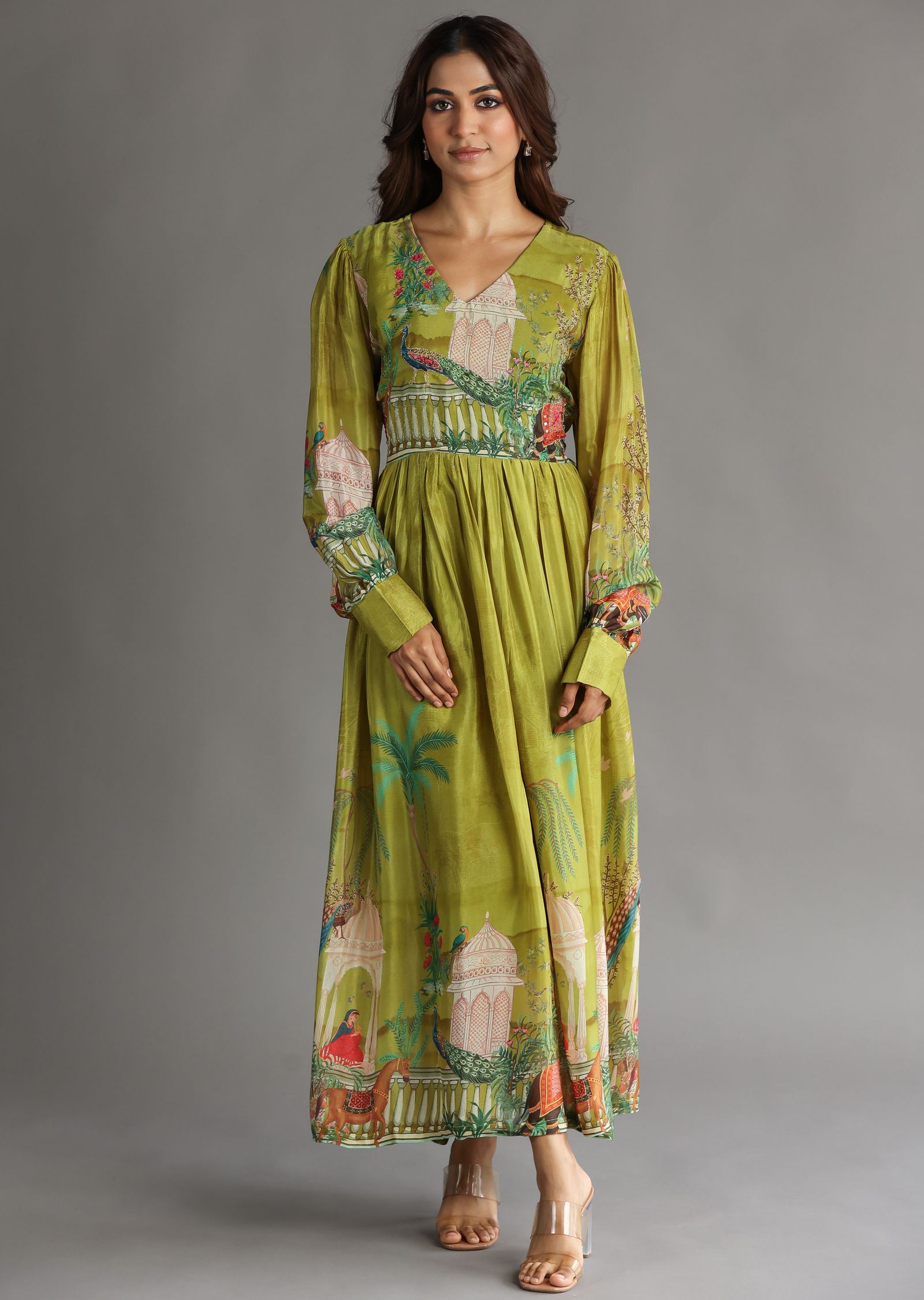 Mehendi Green Chinnon Long Dress
