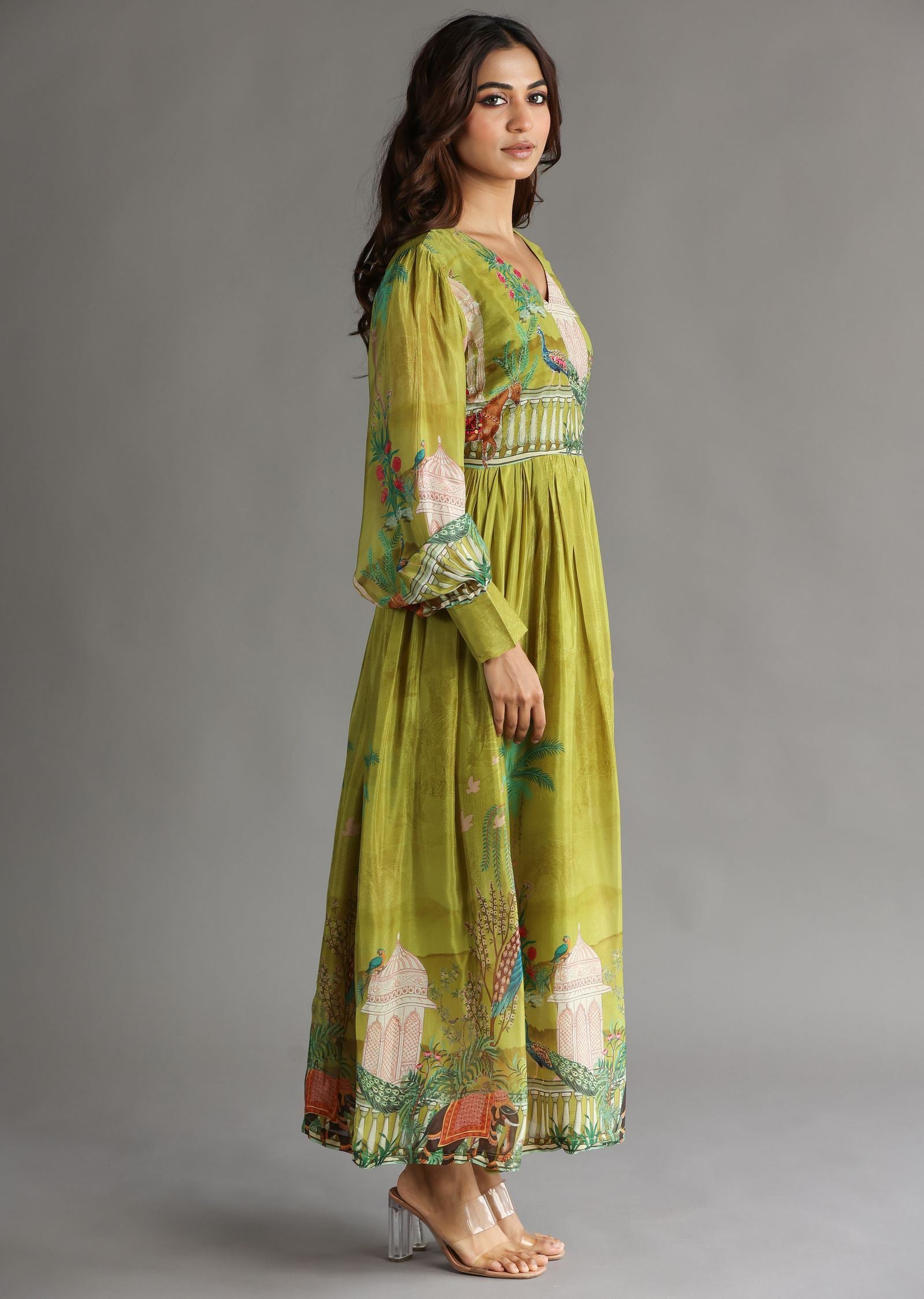 Mehendi Green Chinnon Long Dress