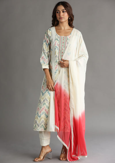 Off White Cotton Anarkali Suit