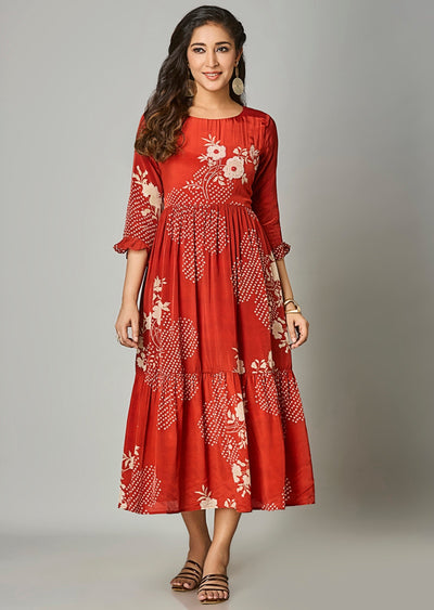 Rust Crepe Midi Dress