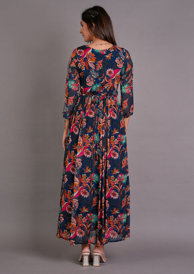 Teal Blue Chinnon Long Dress