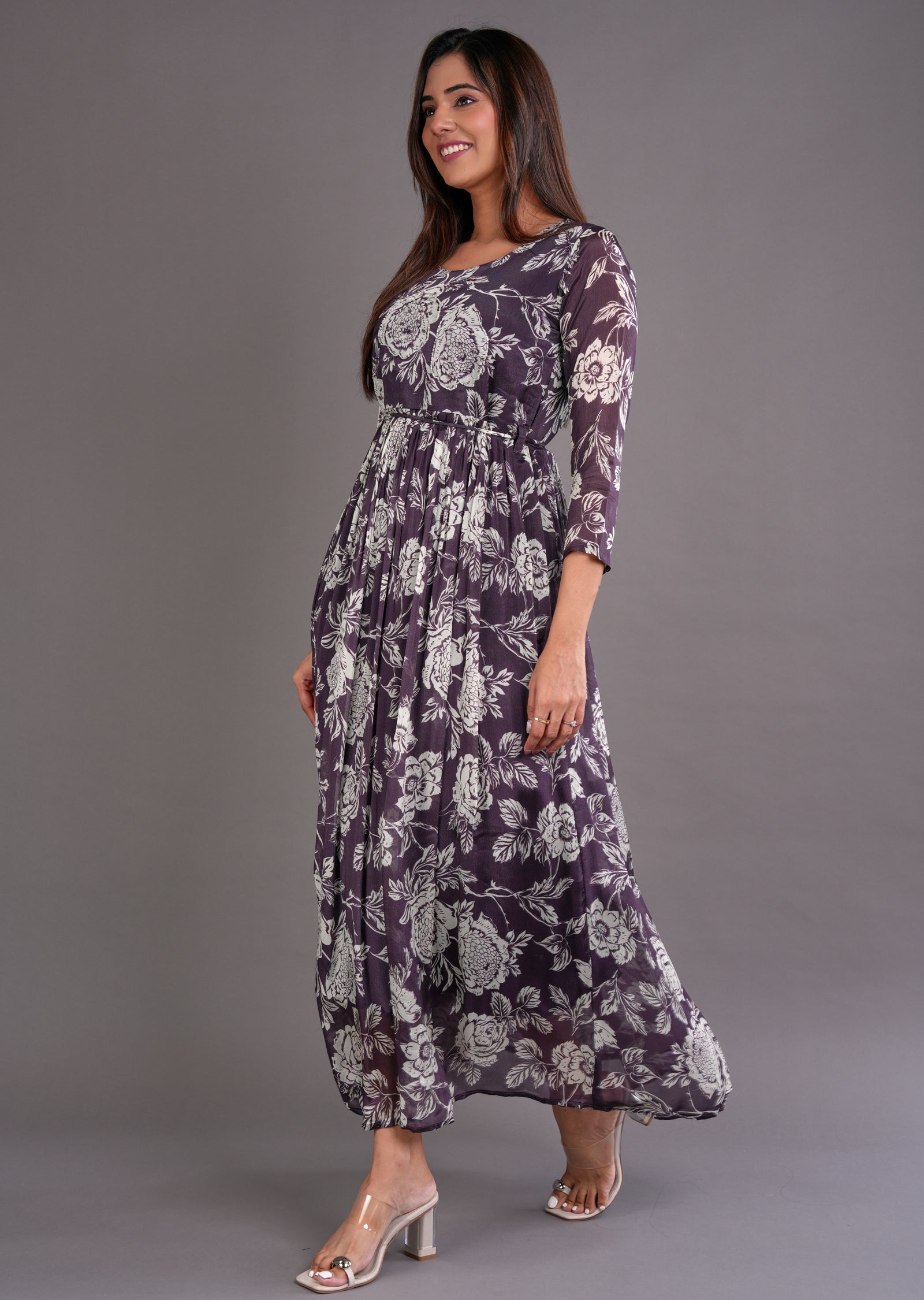 Wine Chinnon Long Dress