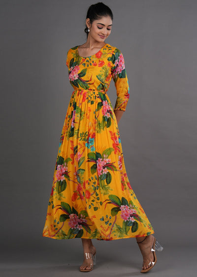 Yellow Chinnon Long Dress