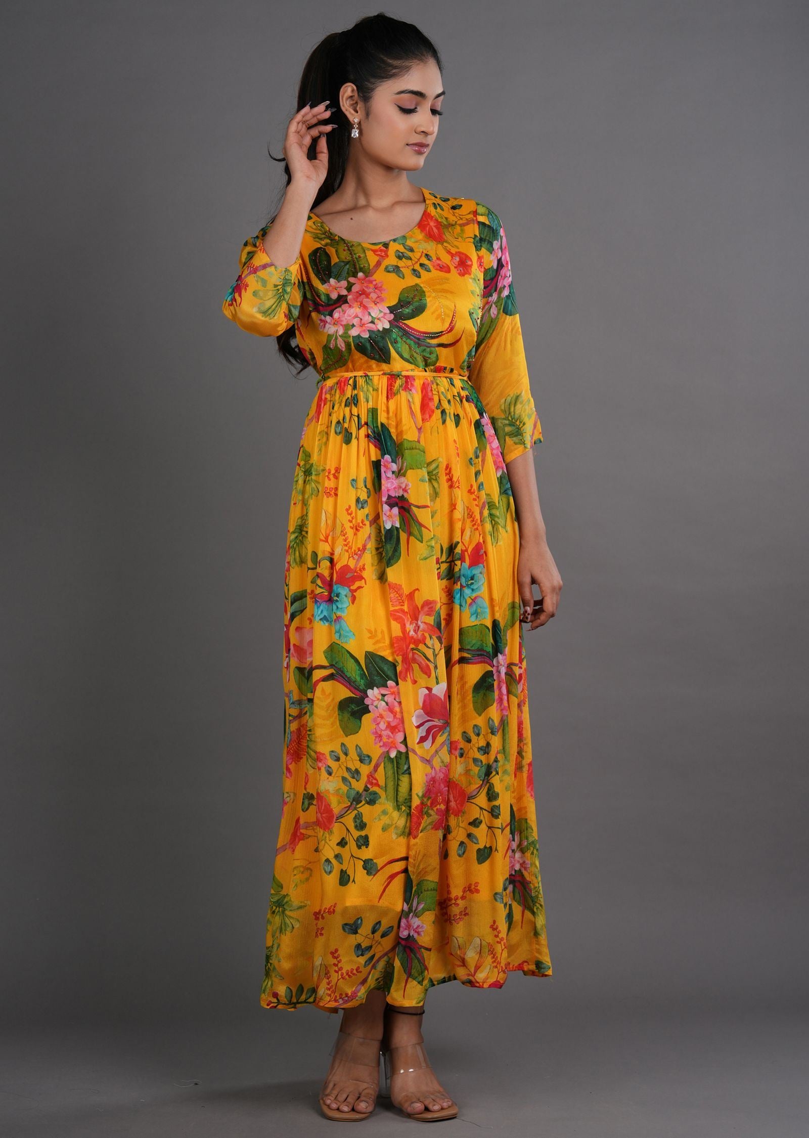 Yellow Chinnon Long Dress