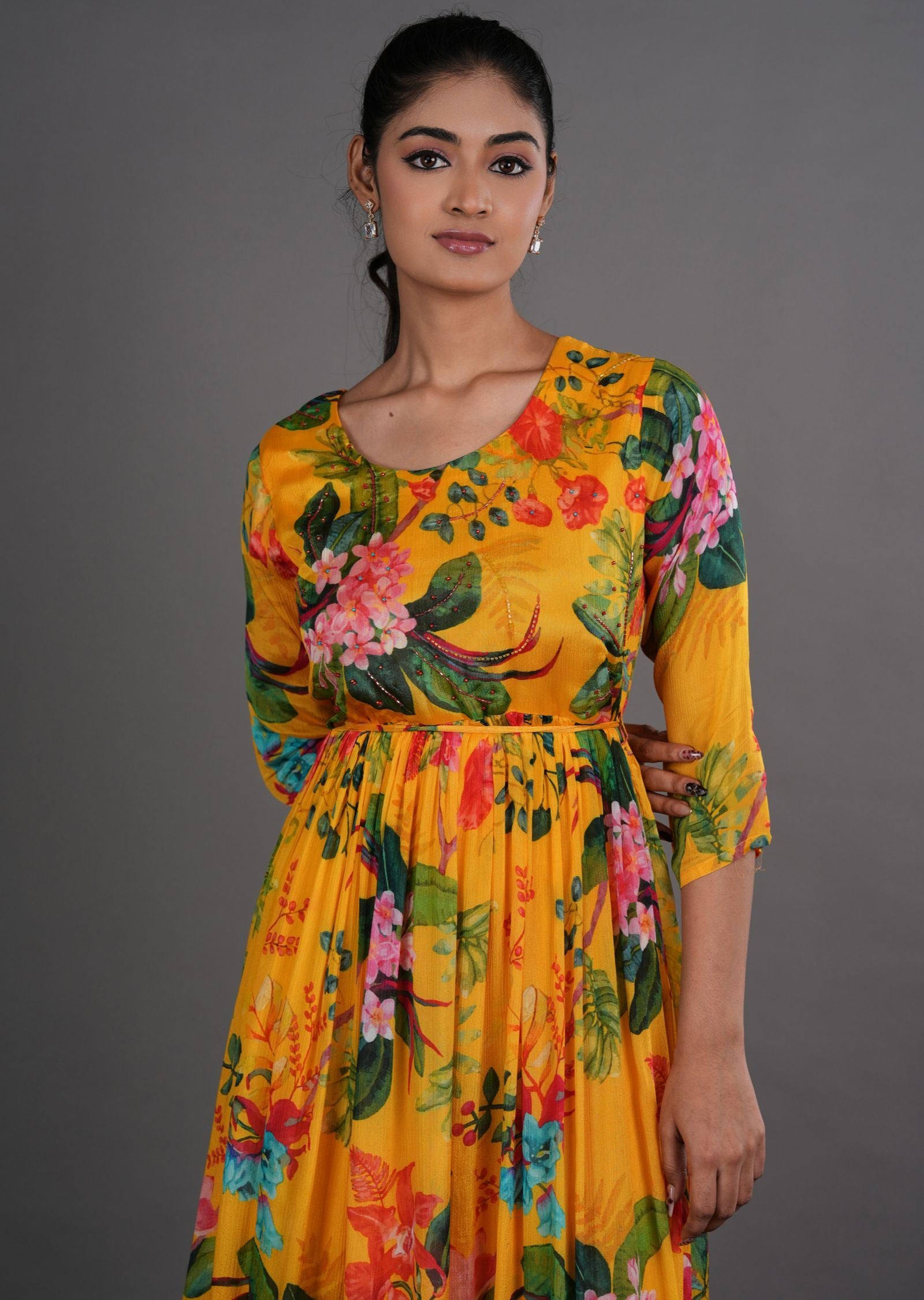 Yellow Chinnon Long Dress
