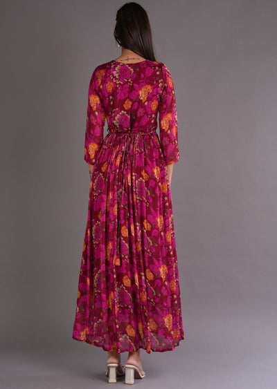Maroon Chinnon Long Dress