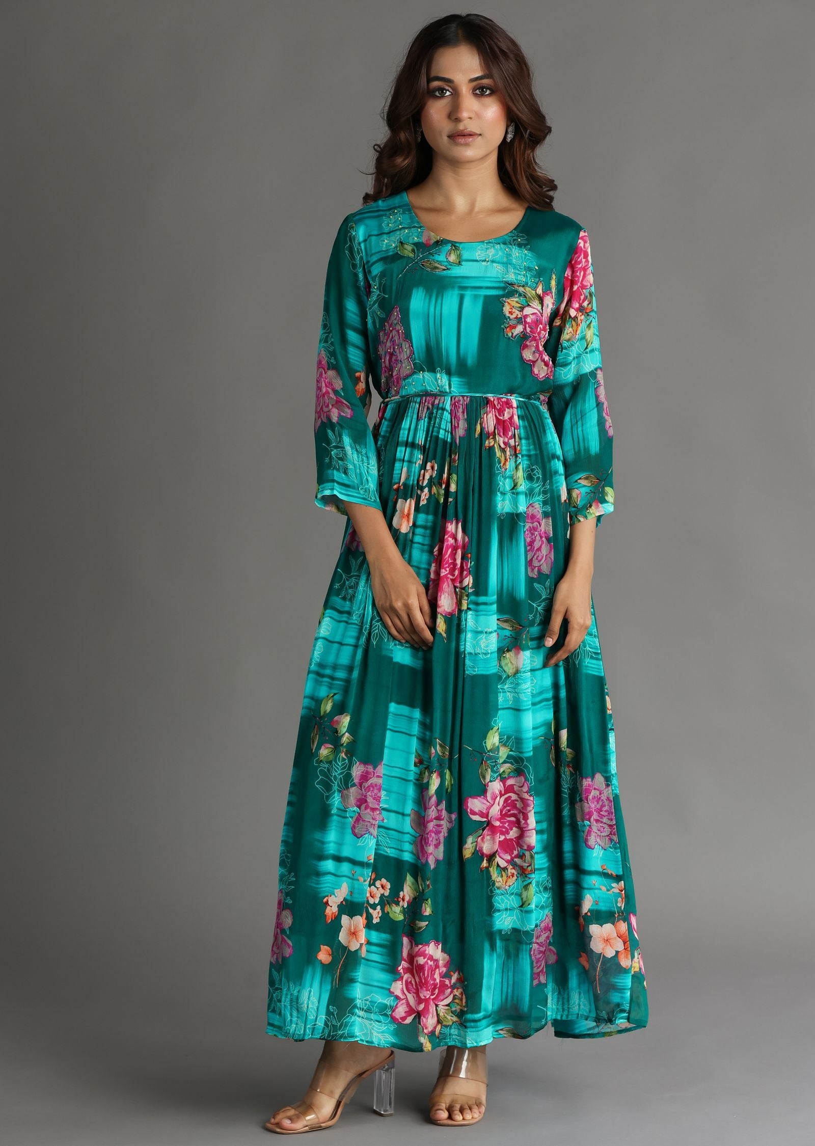 Green Chinnon Long Dress
