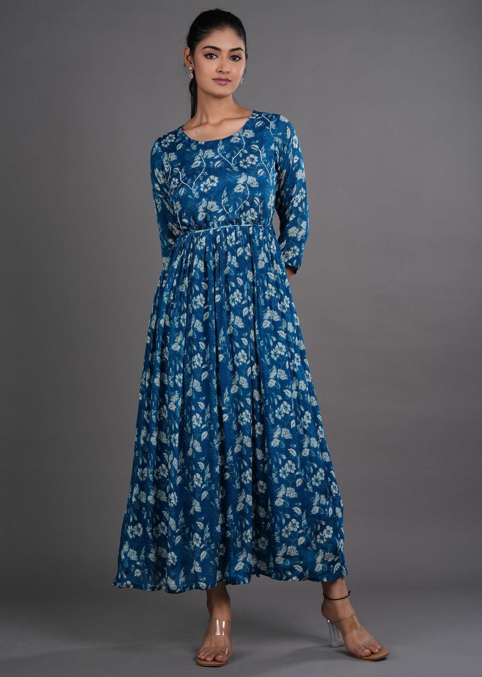 Rama Blue Chinnon Long Dress