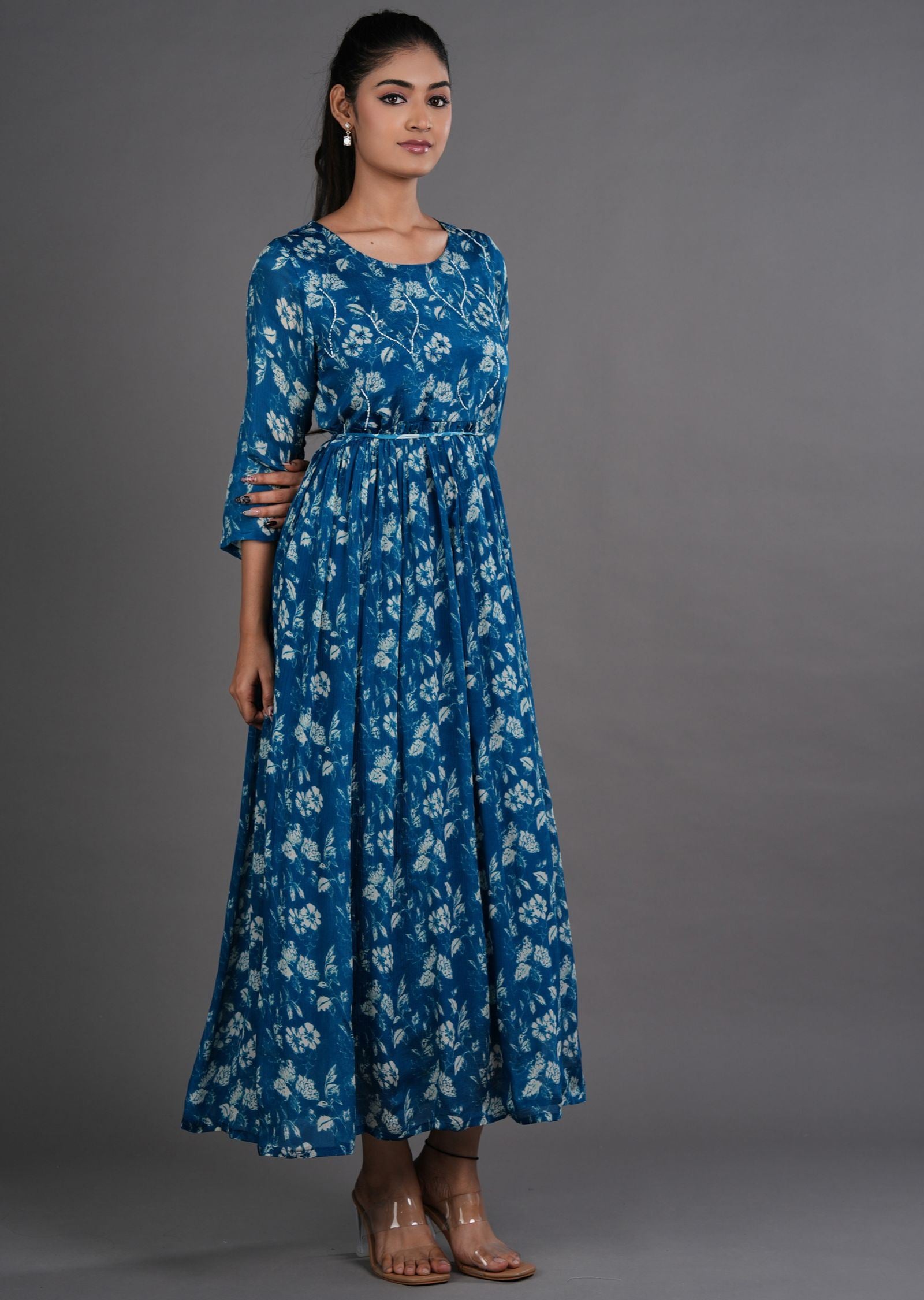Rama Blue Chinnon Long Dress