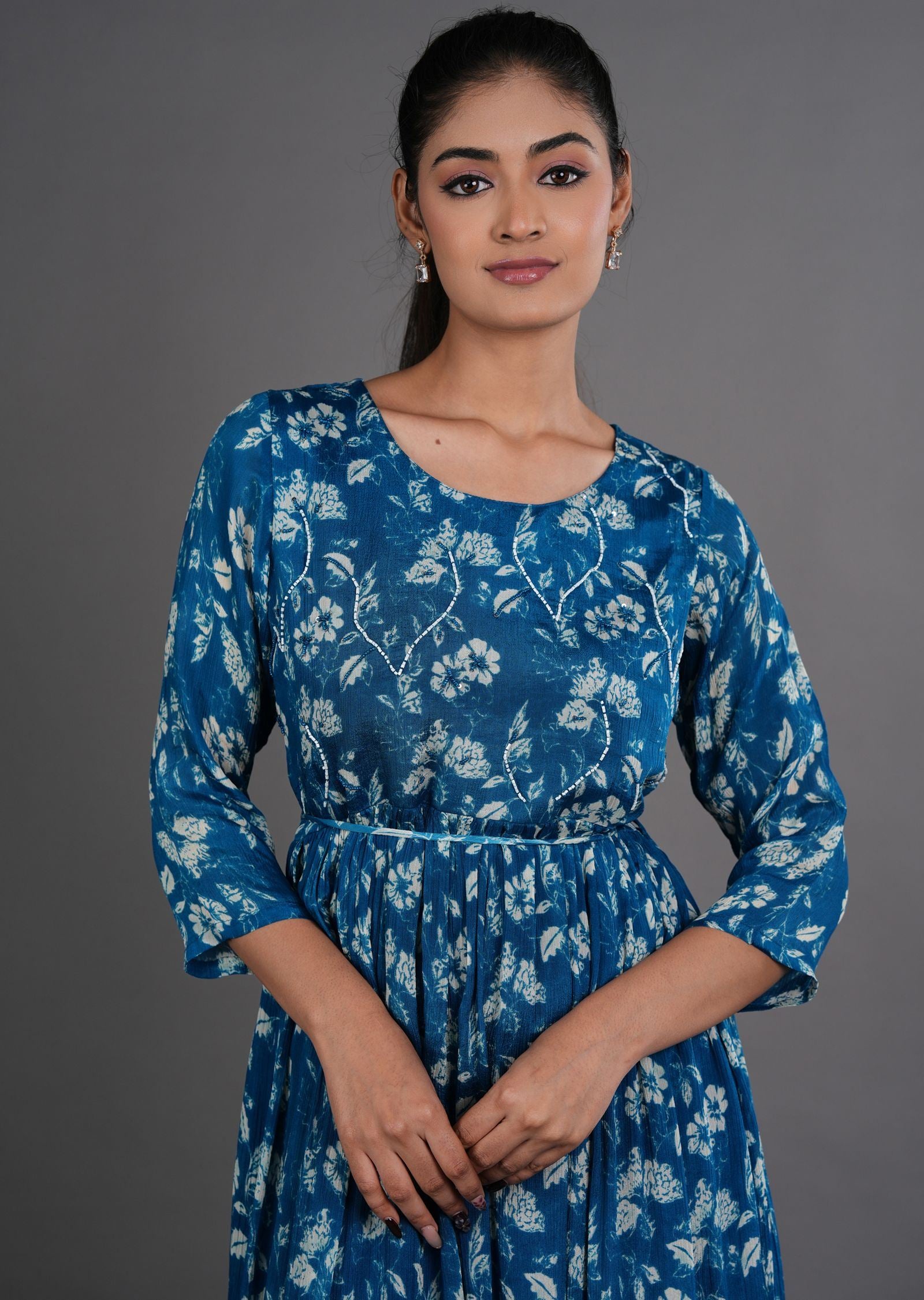 Rama Blue Chinnon Long Dress
