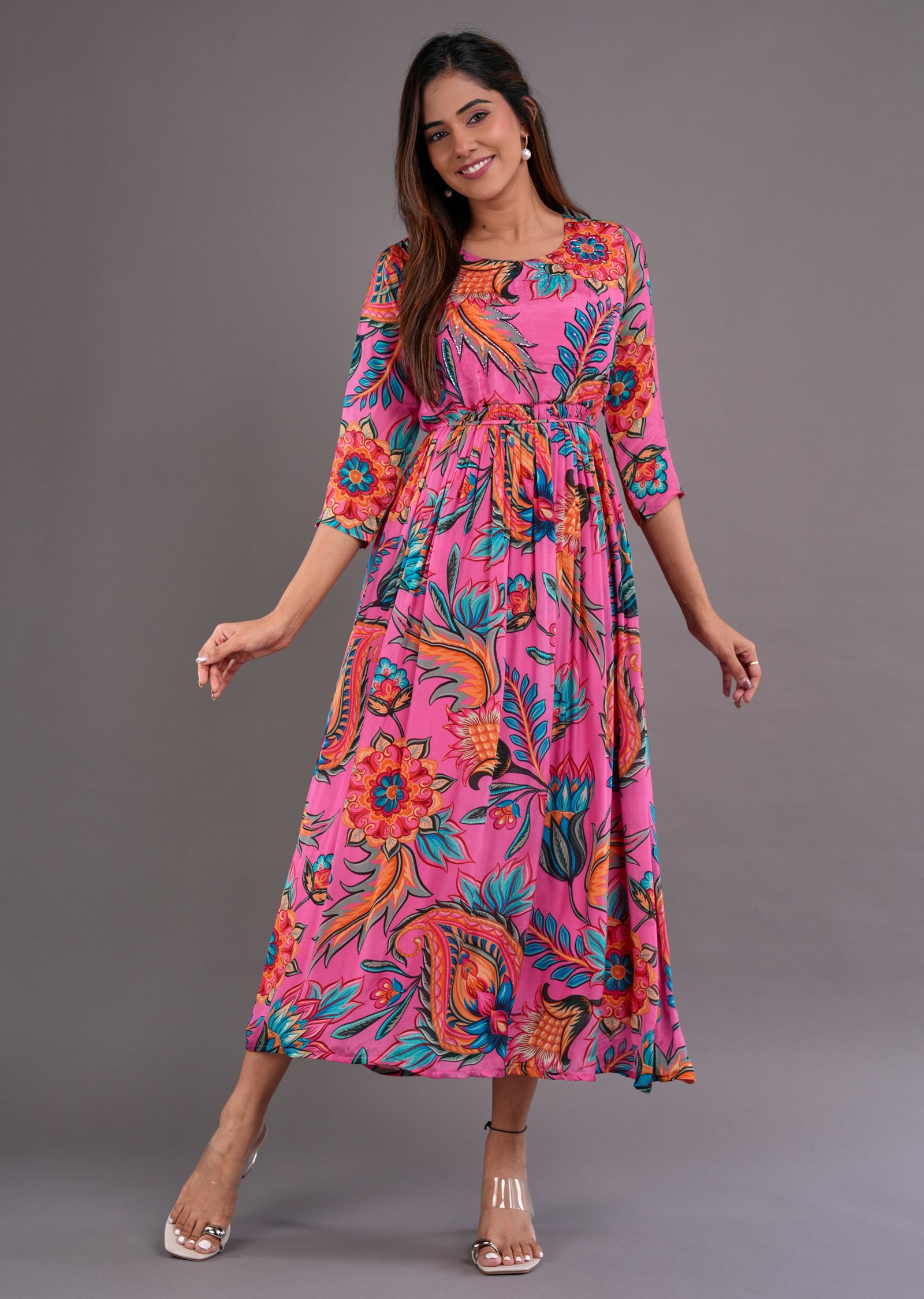 Pink Chinnon Midi Dress