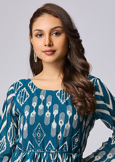 Teal Blue Chinnon Long Dress