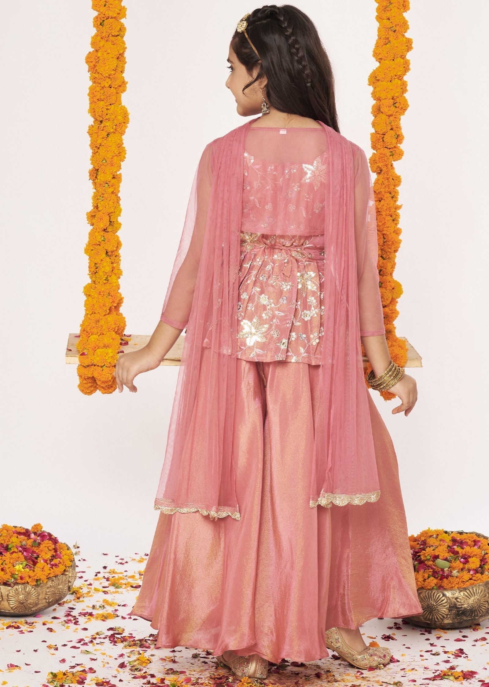 Dark Pink Tissue Gharara Set