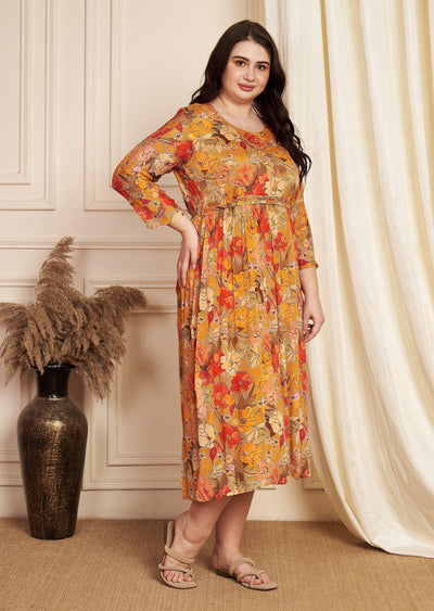 Orange Chinnon Midi Dress