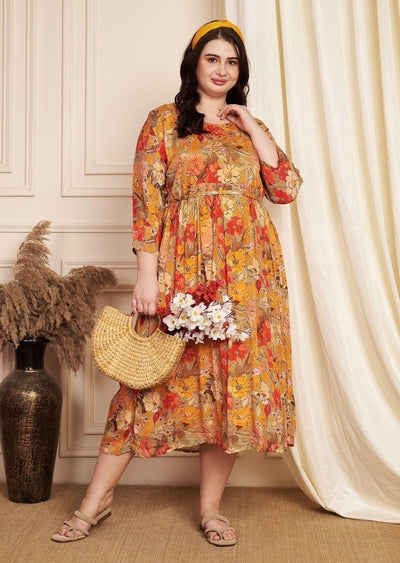 Orange Chinnon Midi Dress