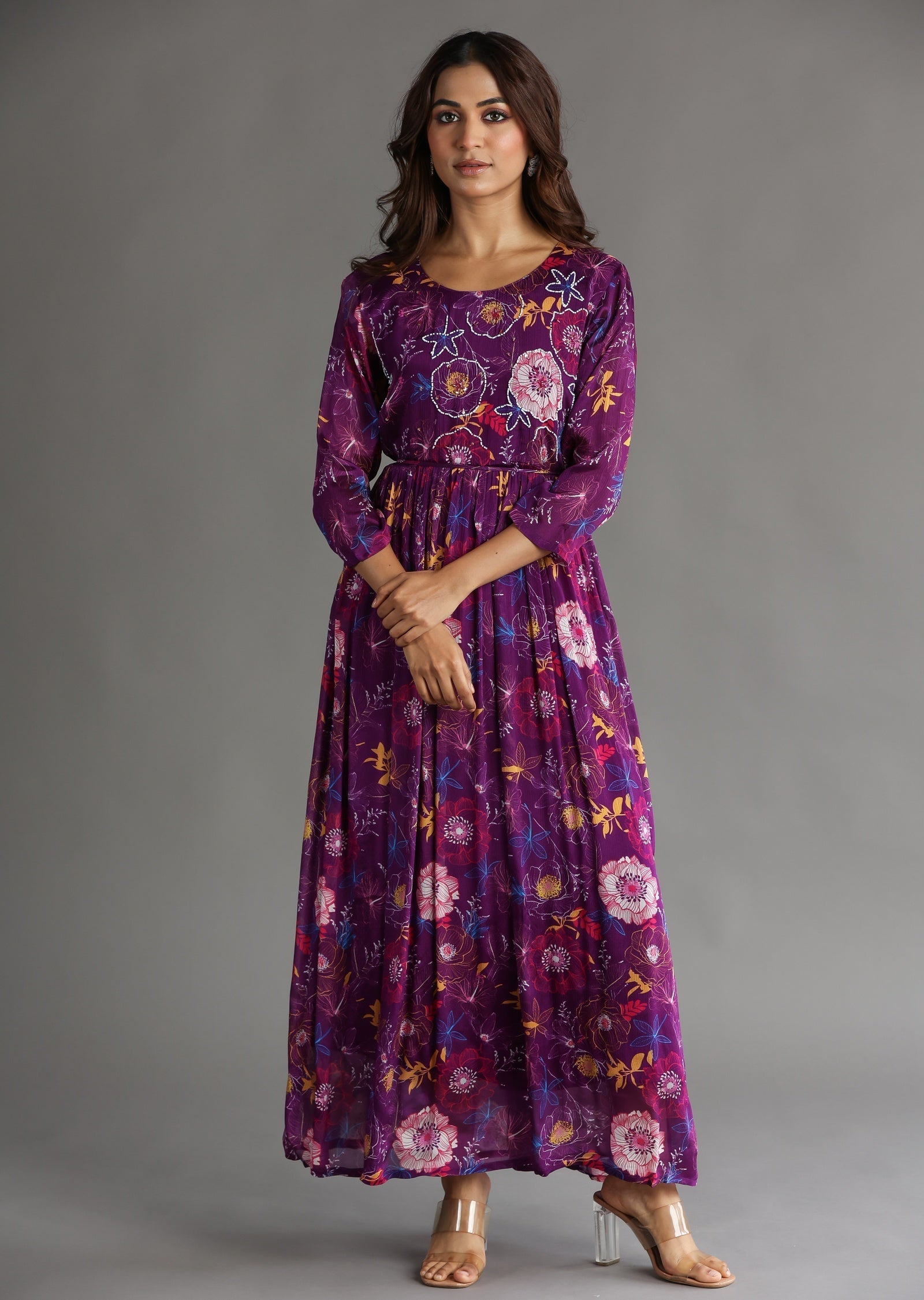 Purple Chinnon Long Dress
