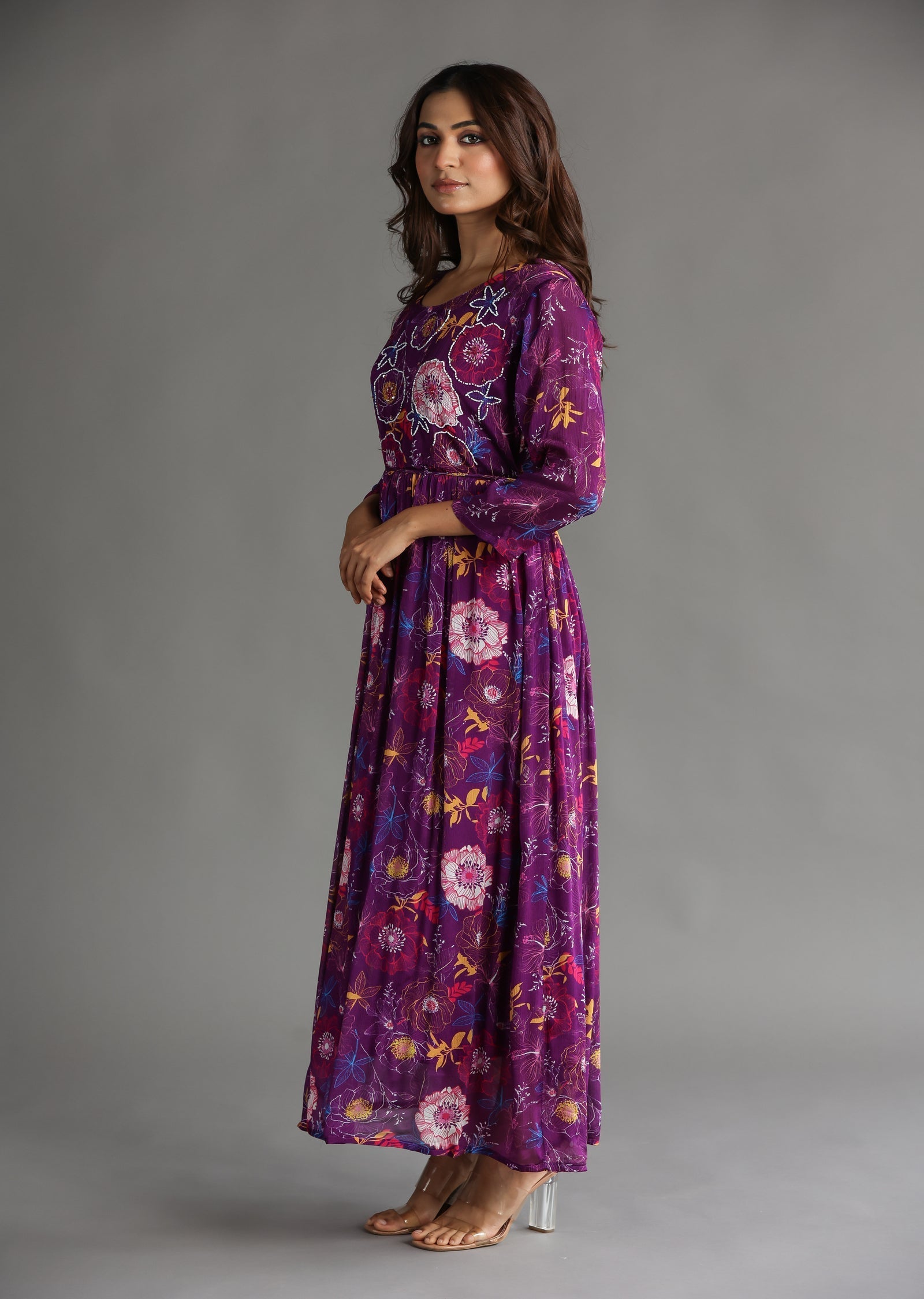 Purple Chinnon Long Dress