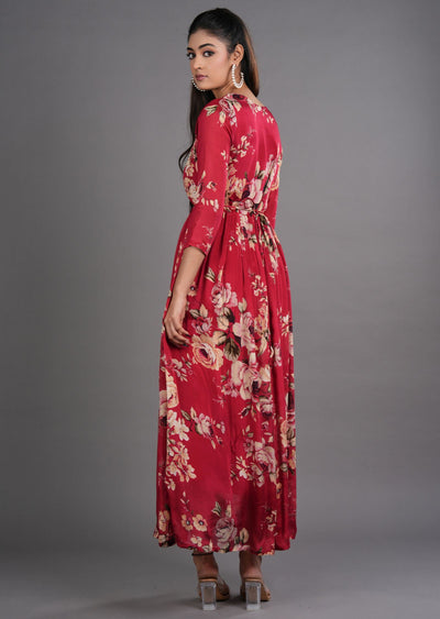 Maroon Chinnon Long Dress