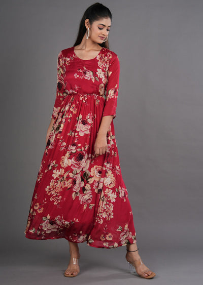 Maroon Chinnon Long Dress