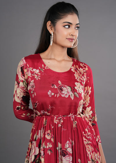 Maroon Chinnon Long Dress