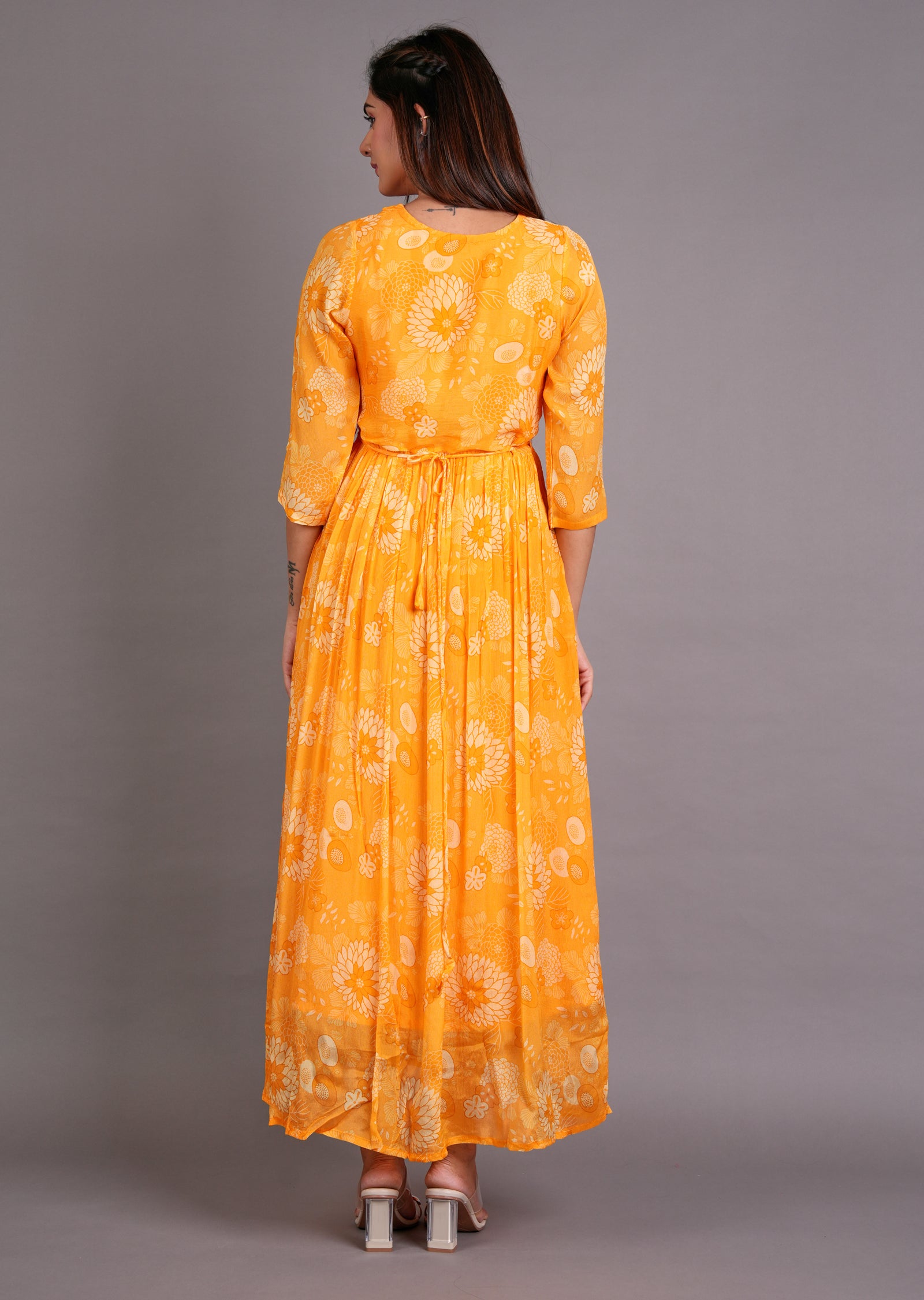 Light Orange Chinnon Long Dress