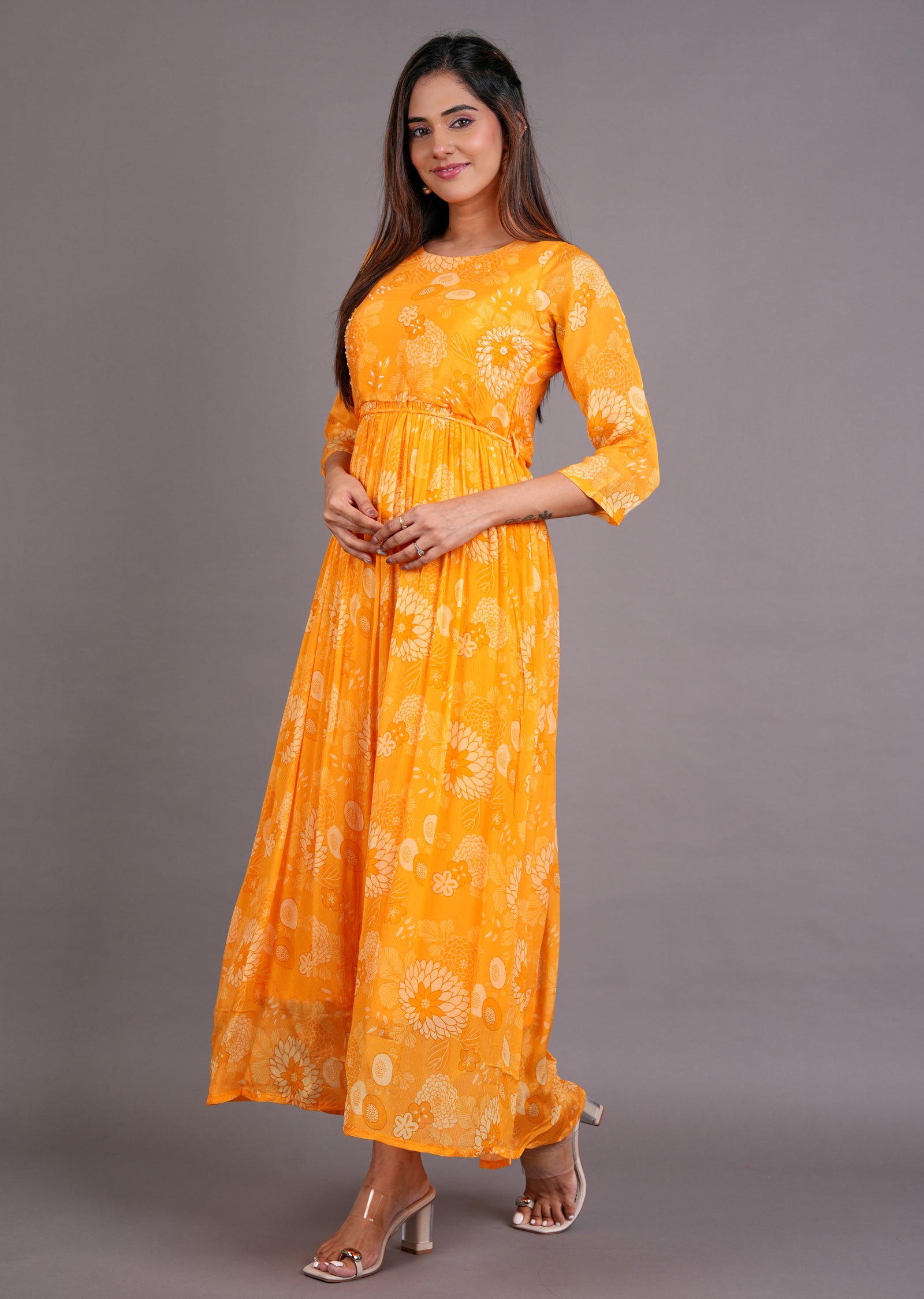 Light Orange Chinnon Long Dress