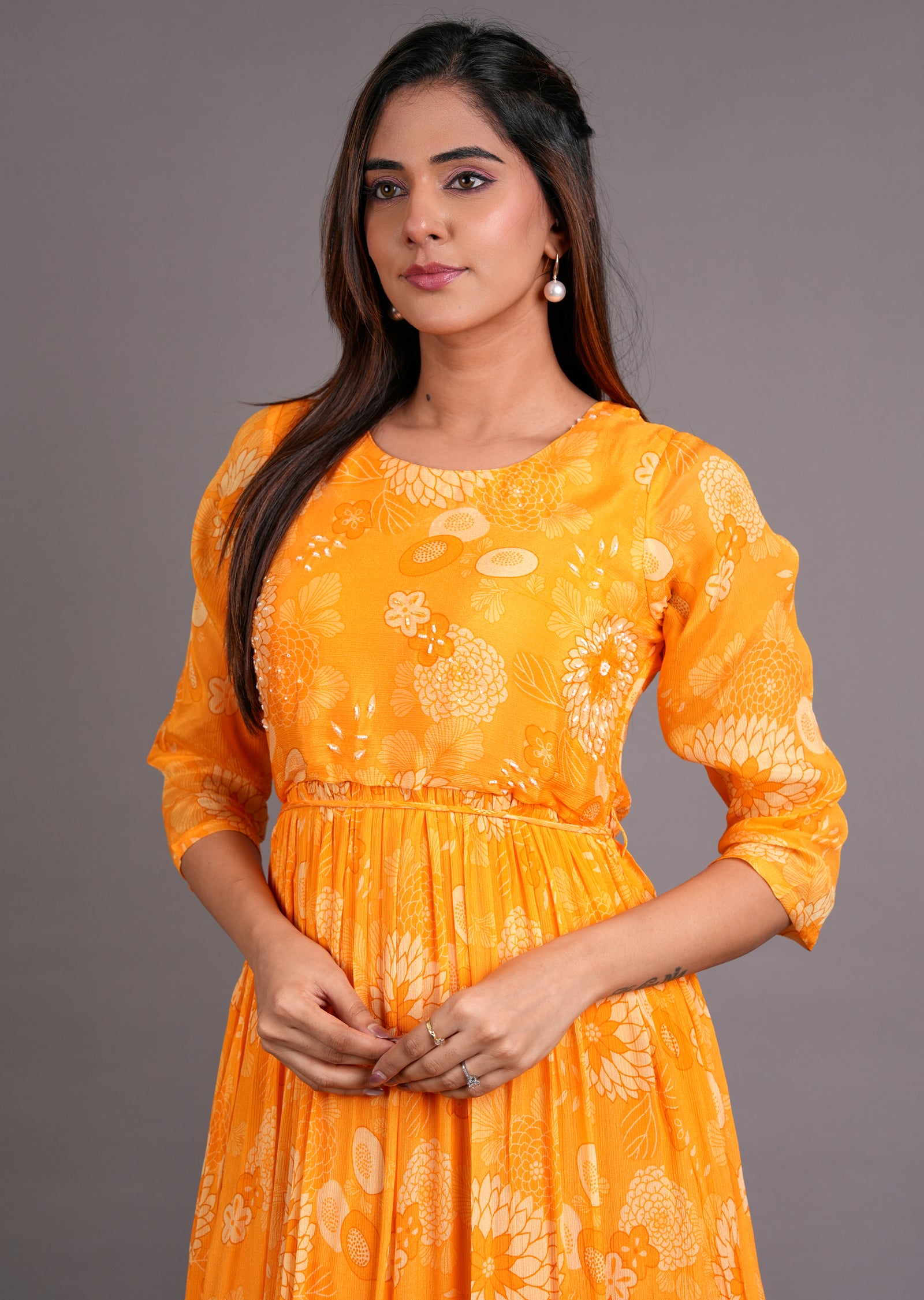 Light Orange Chinnon Long Dress