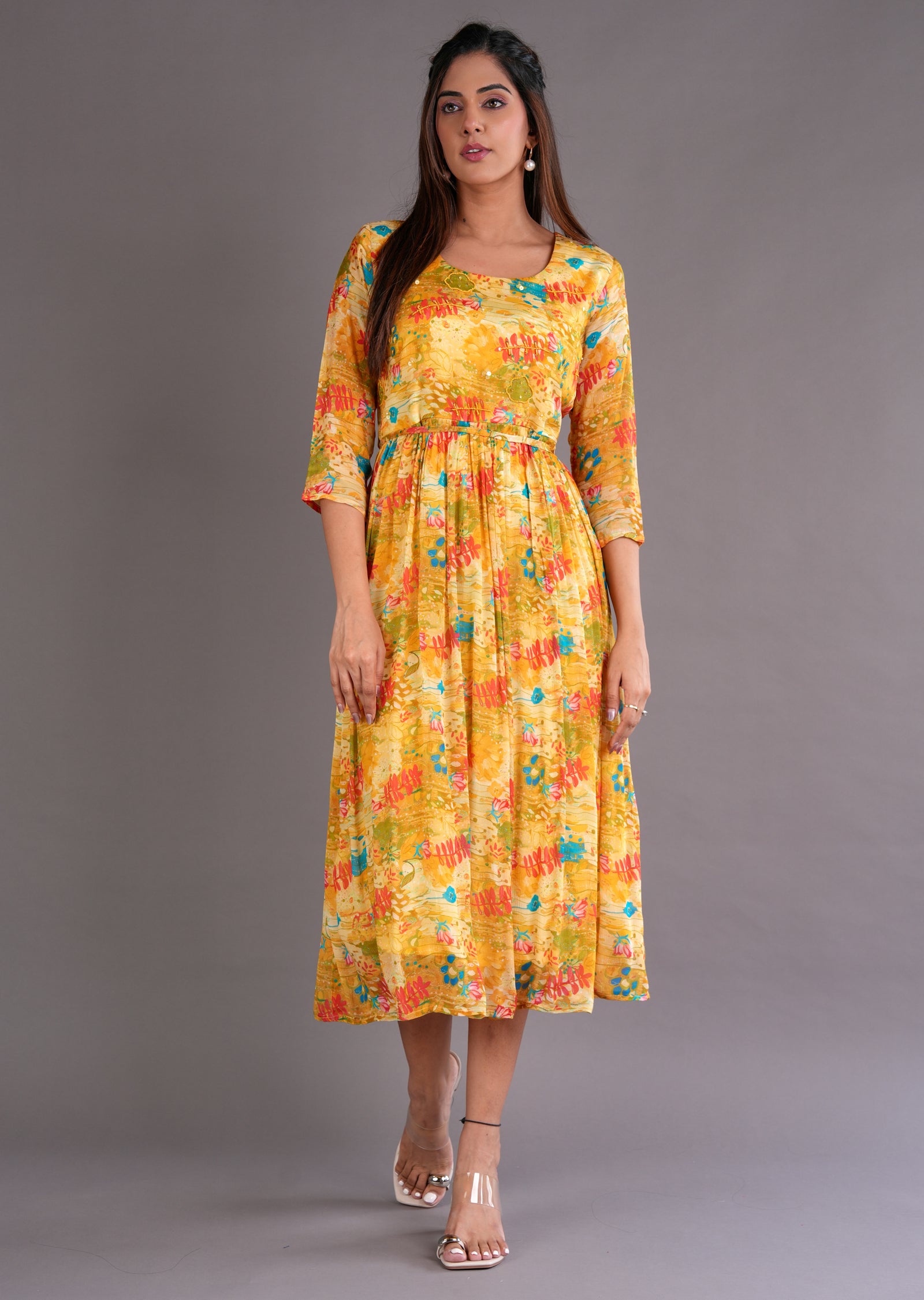 Yellow Chinnon Midi Dress