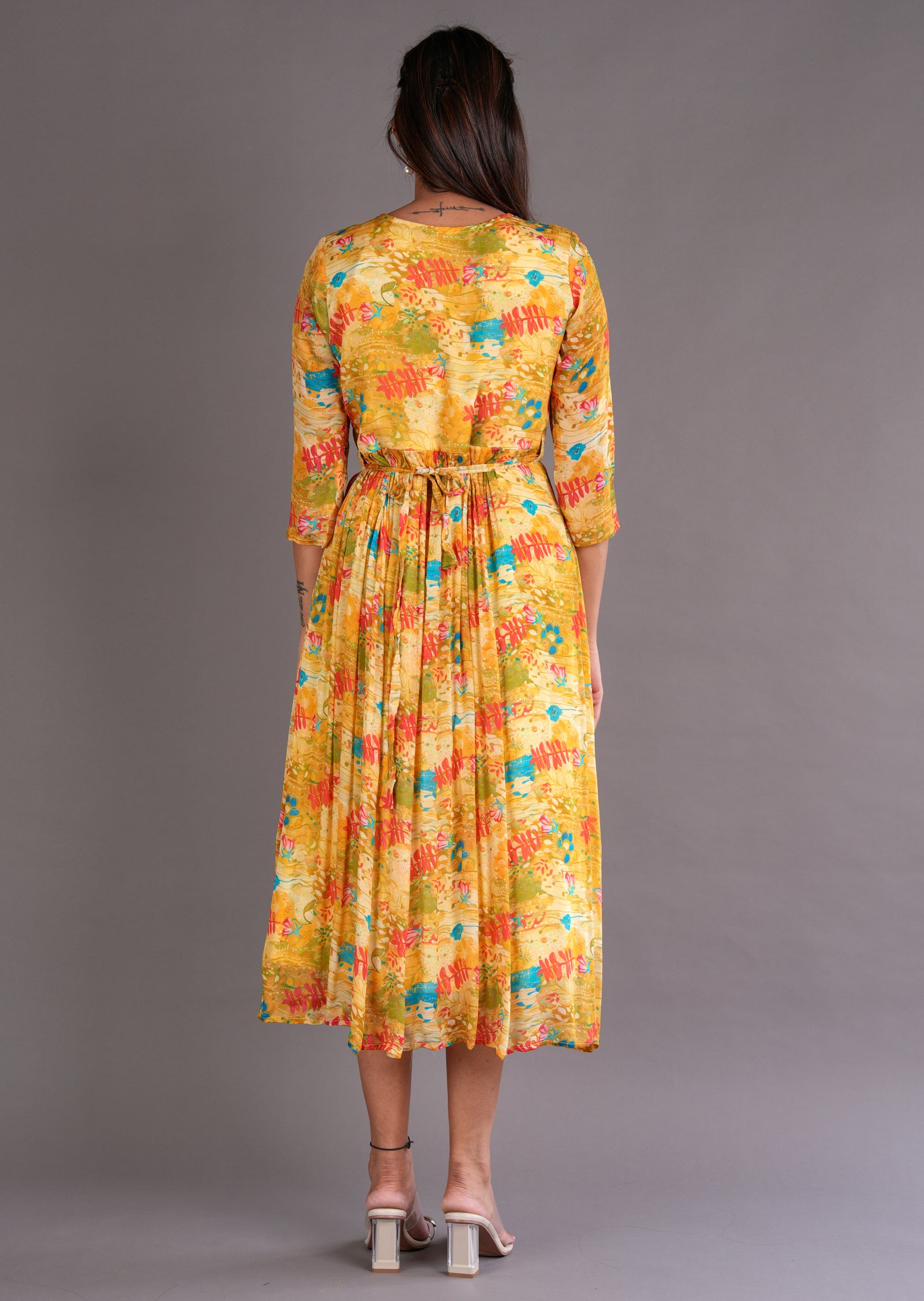 Yellow Chinnon Midi Dress