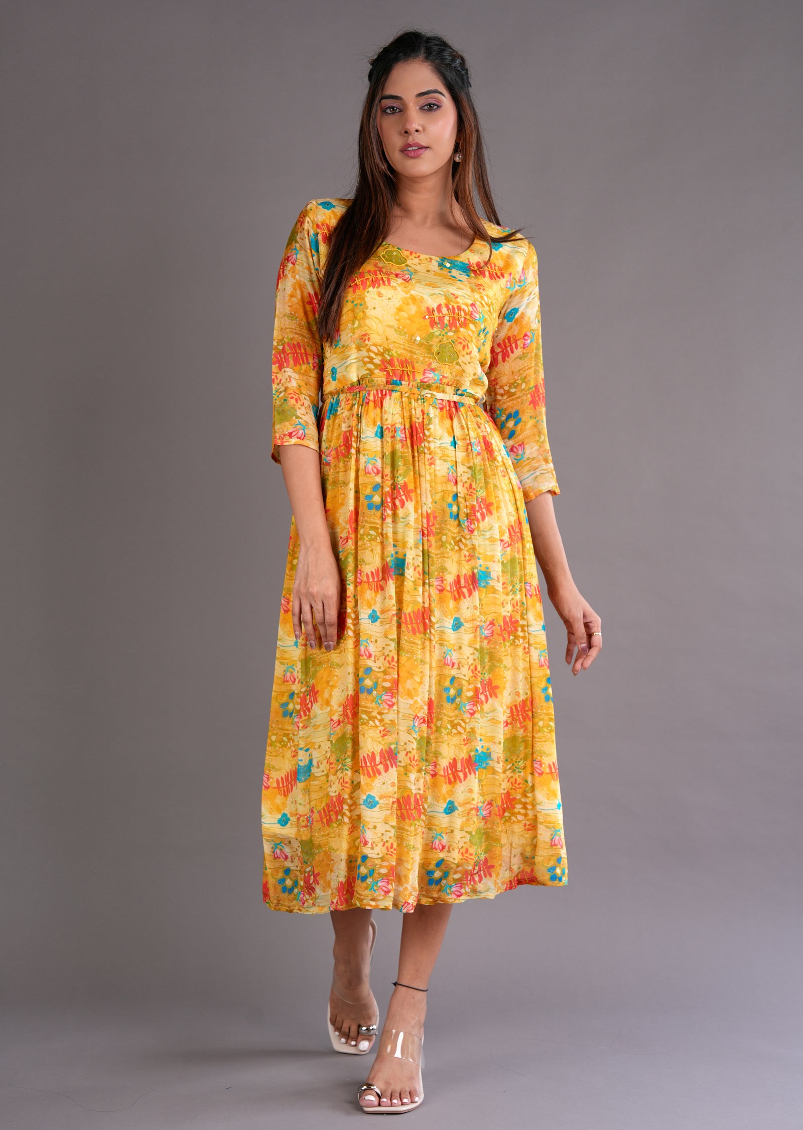Yellow Chinnon Midi Dress
