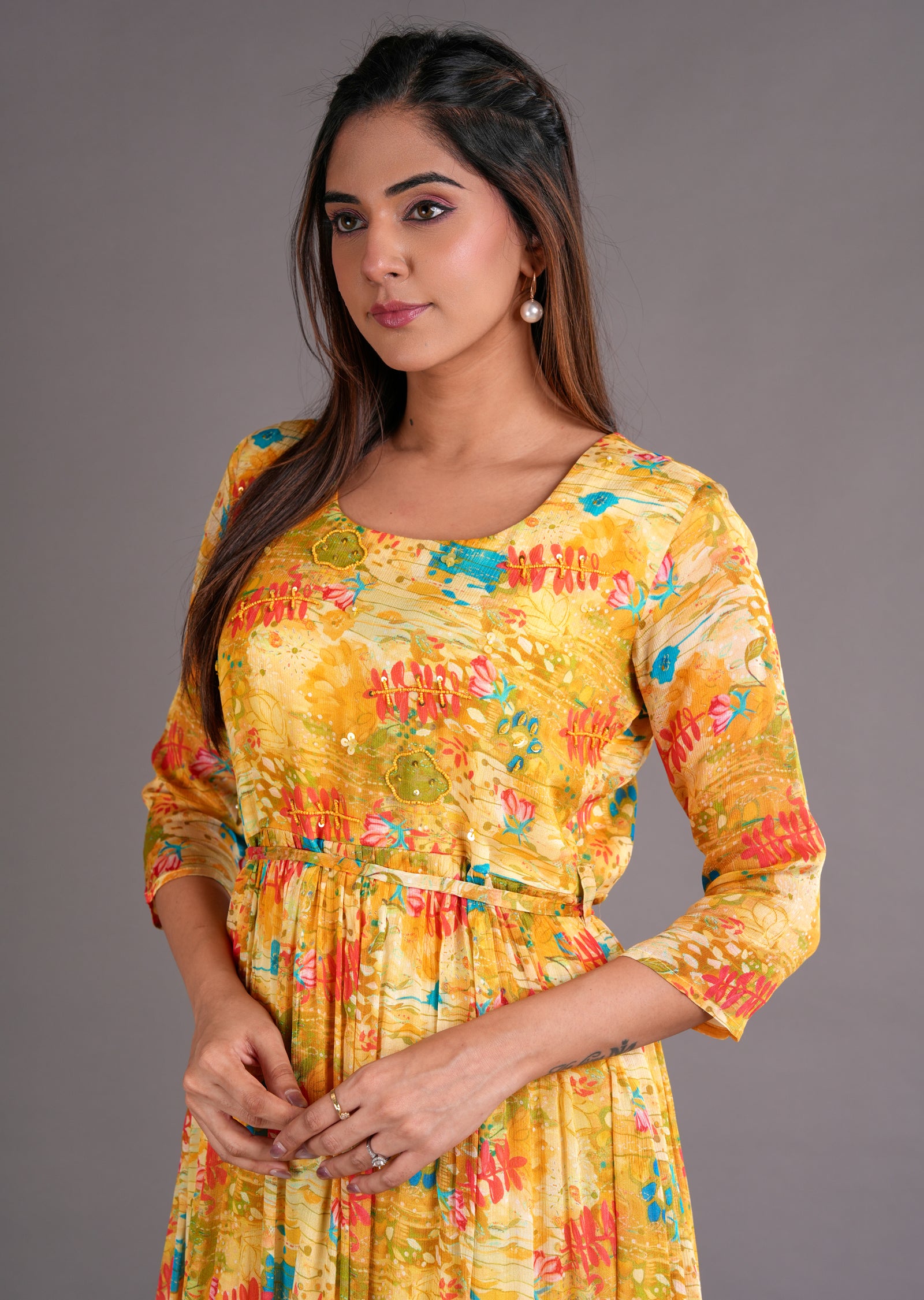 Yellow Chinnon Midi Dress