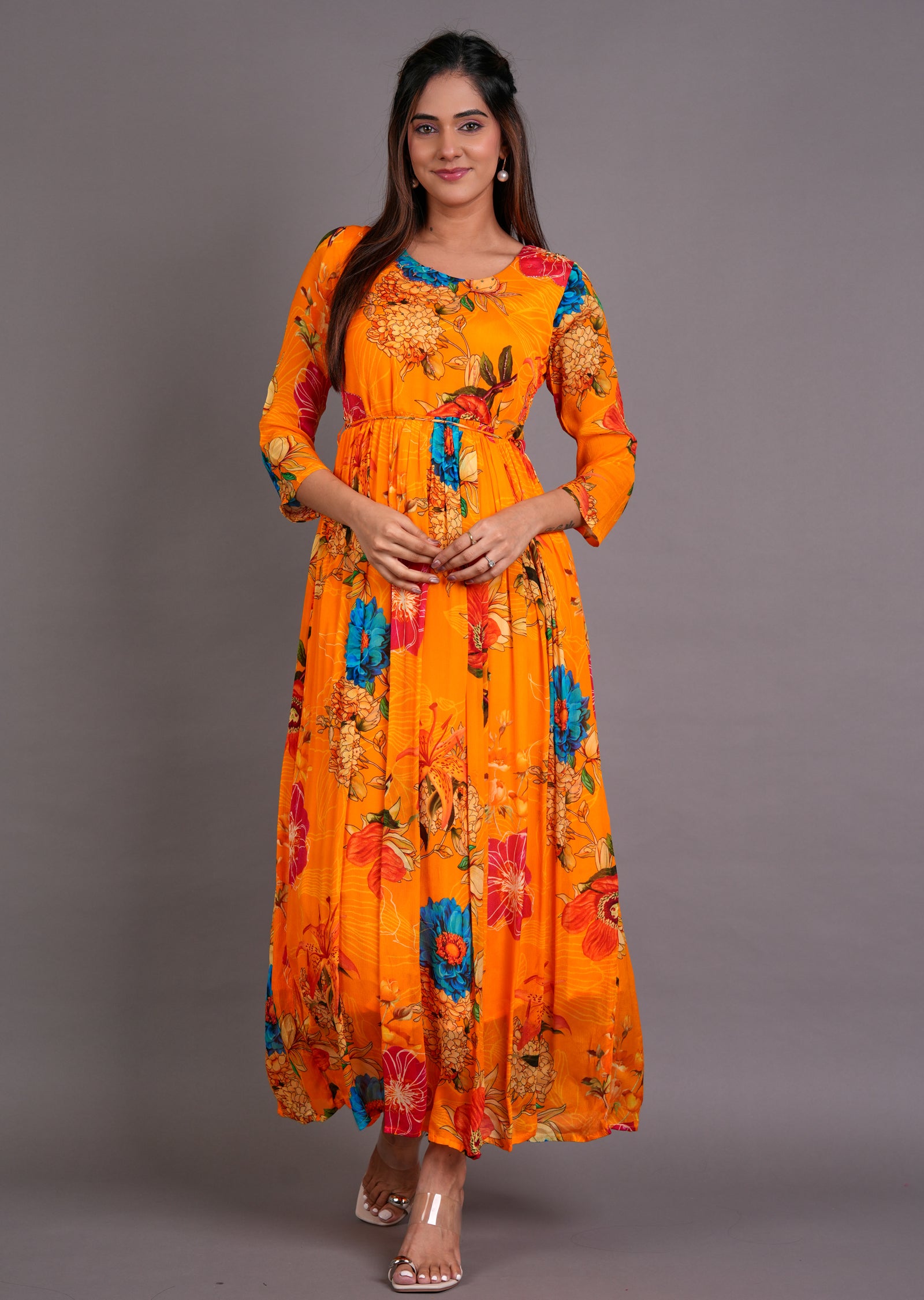 Orange Chinnon Long Dress