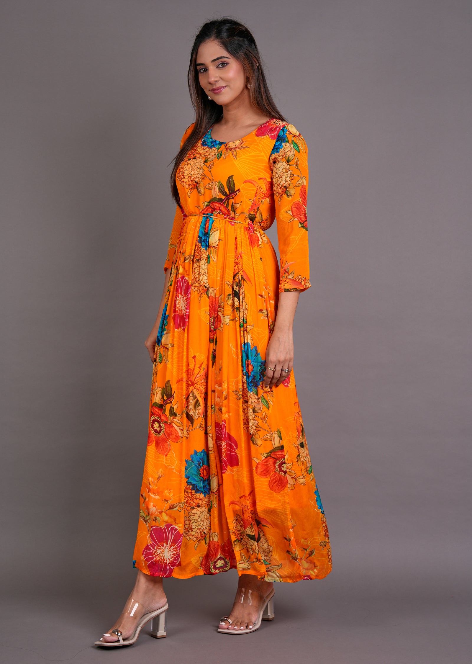 Orange Chinnon Long Dress