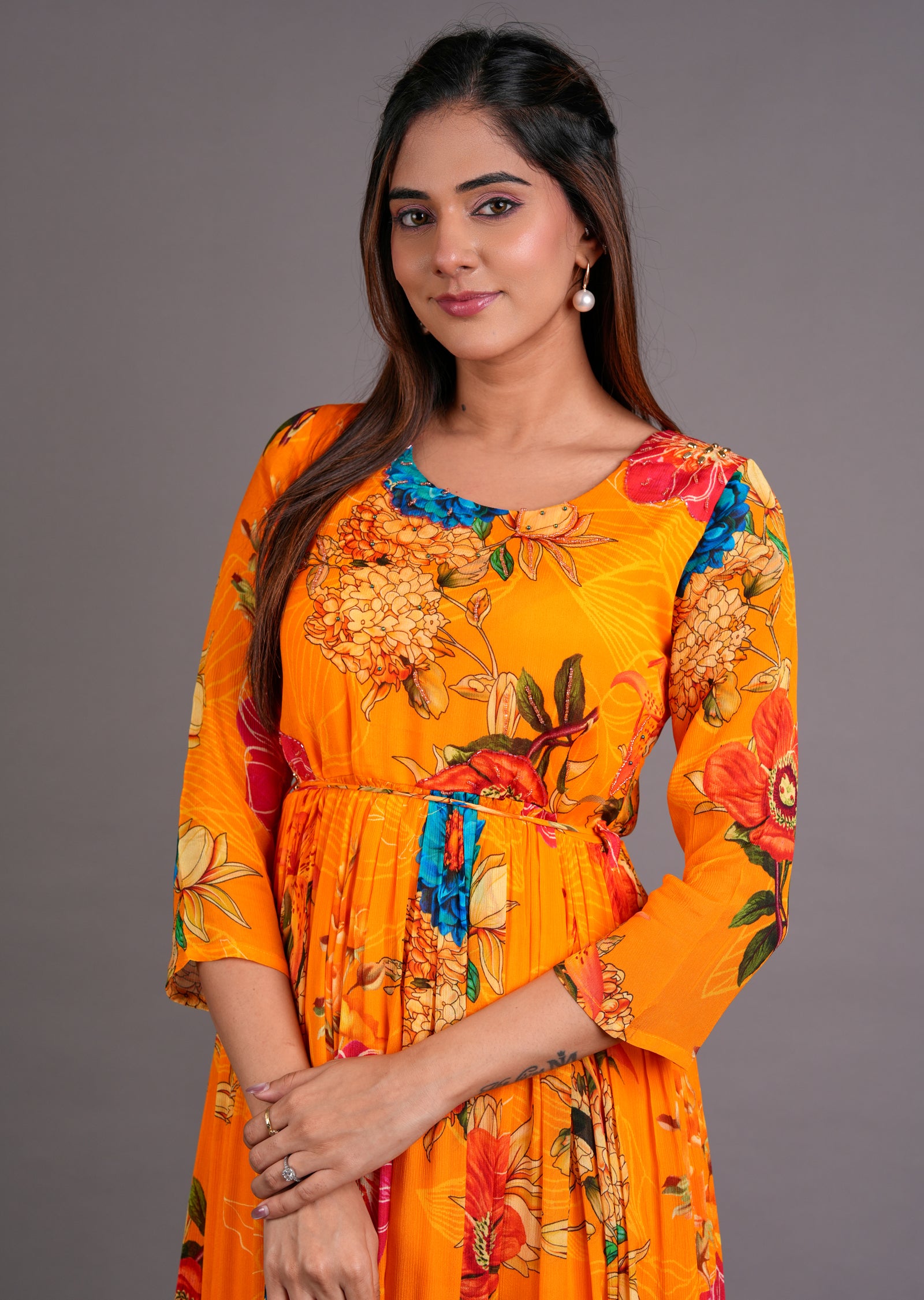 Orange Chinnon Long Dress