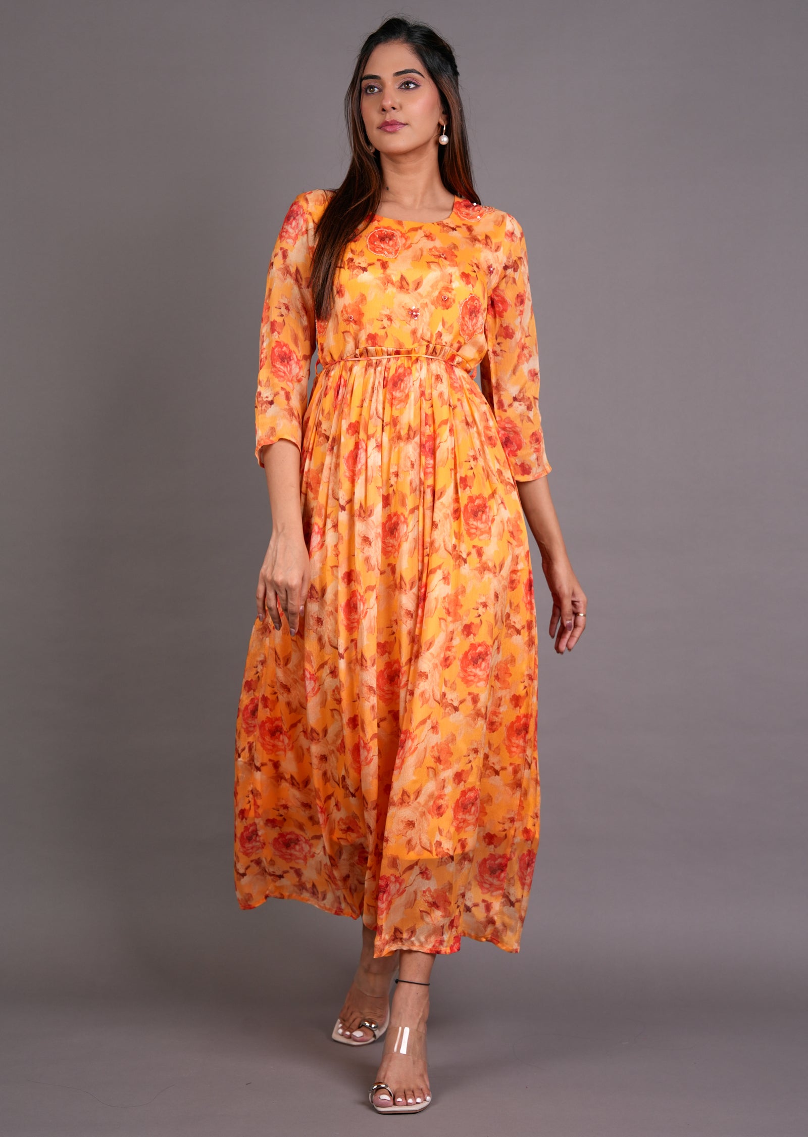 Light Orange Chinnon Long Dress
