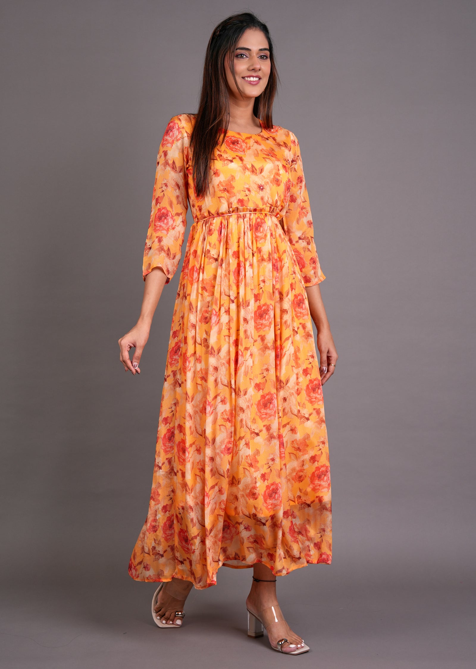 Light Orange Chinnon Long Dress