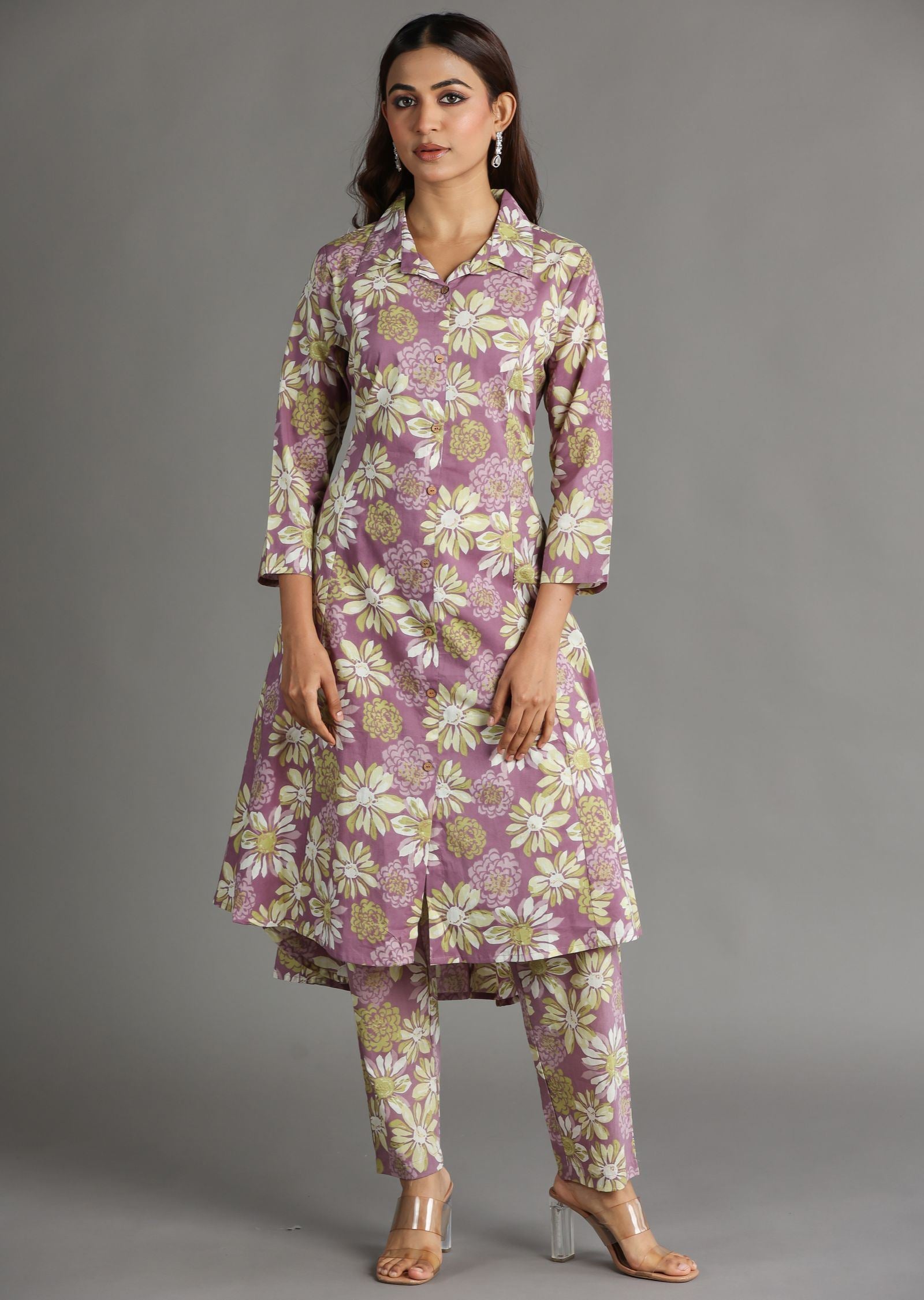 Onion Pink Cotton Straight Cut Kurti Set