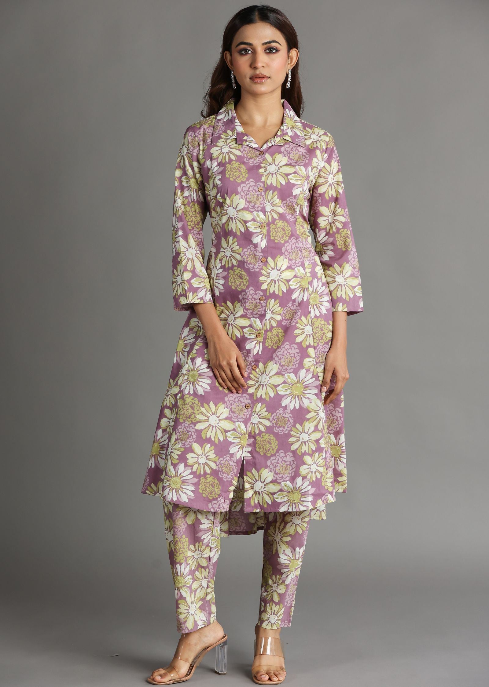 Onion Pink Cotton Straight Cut Kurti Set