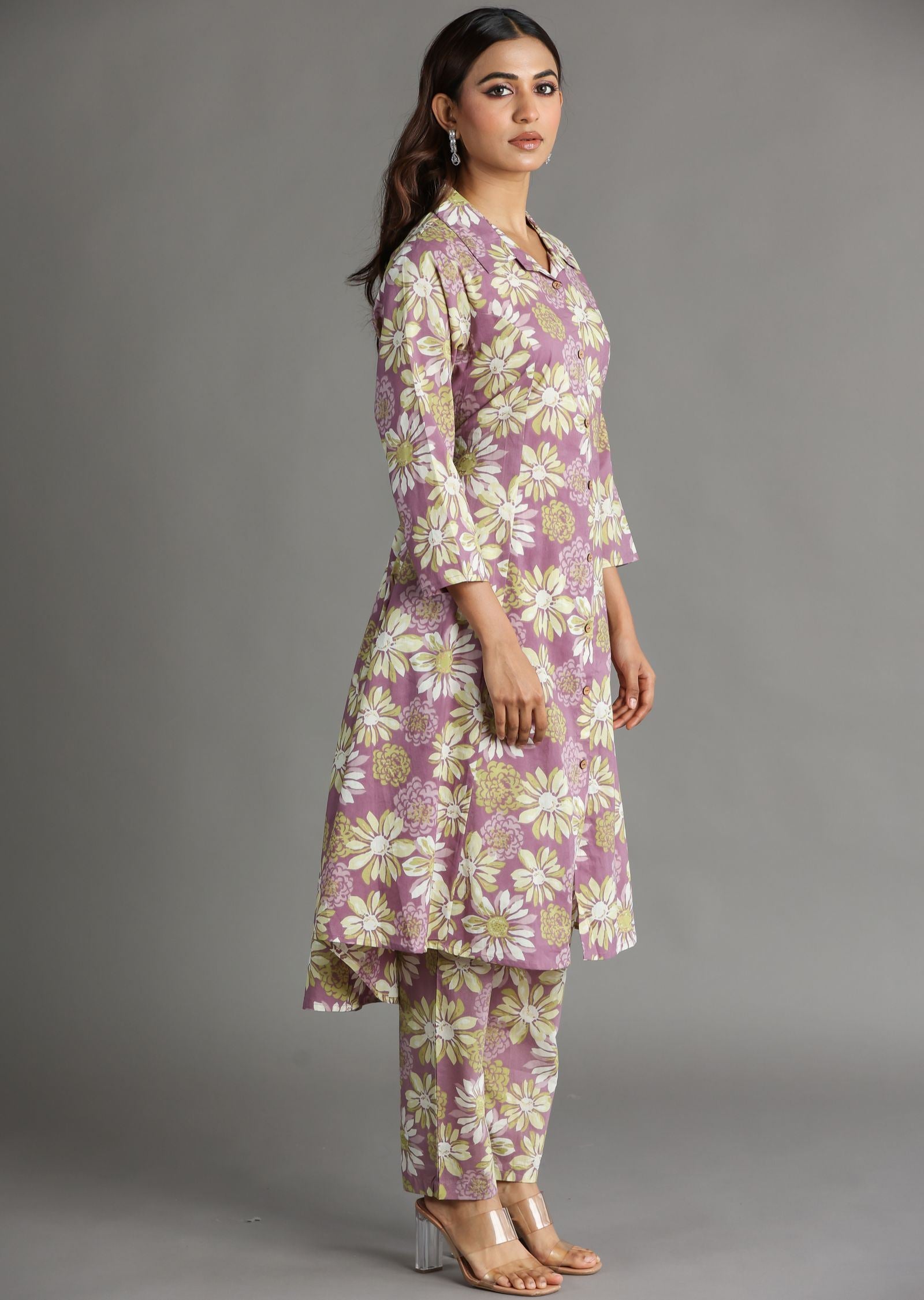 Onion Pink Cotton Straight Cut Kurti Set