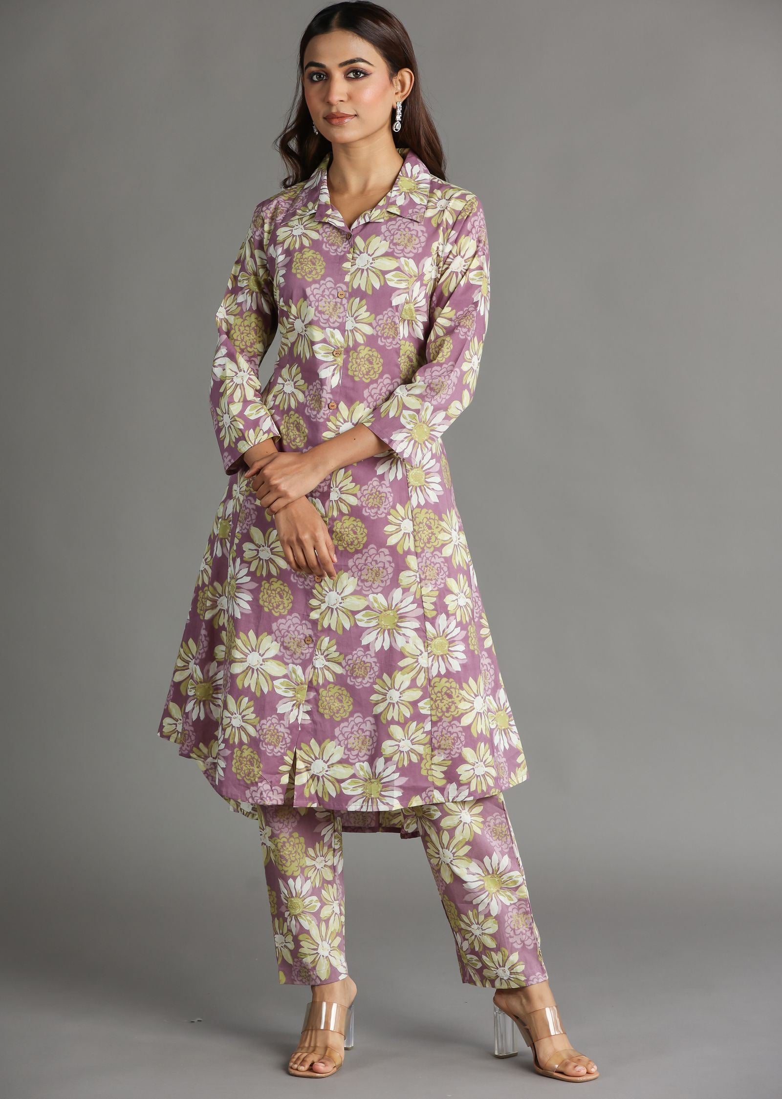 Onion Pink Cotton Straight Cut Kurti Set