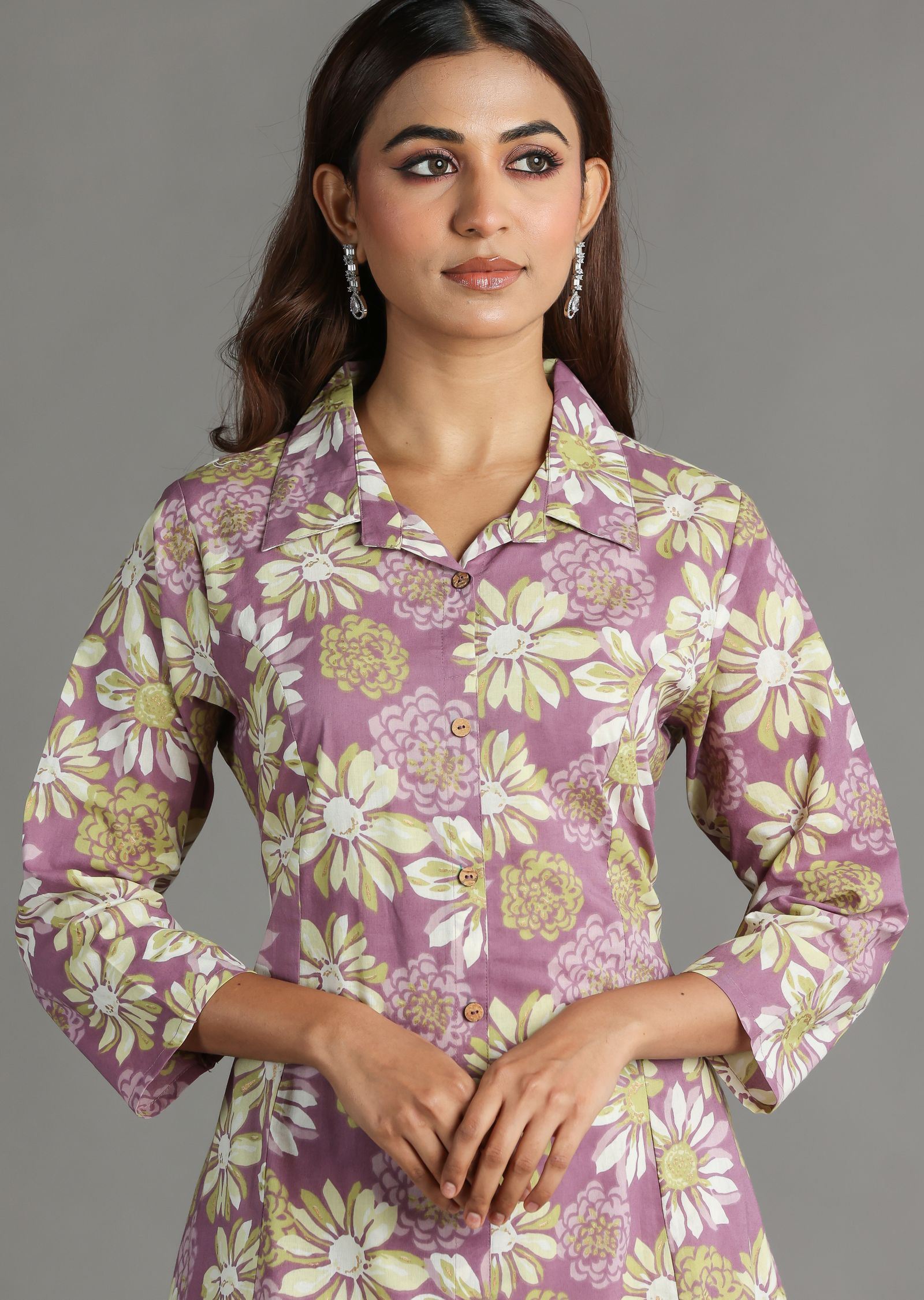 Onion Pink Cotton Straight Cut Kurti Set