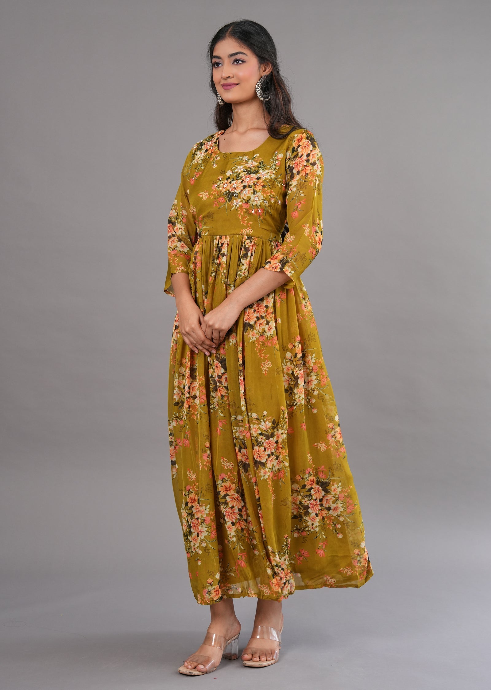 Kakhi Organza Long Dress