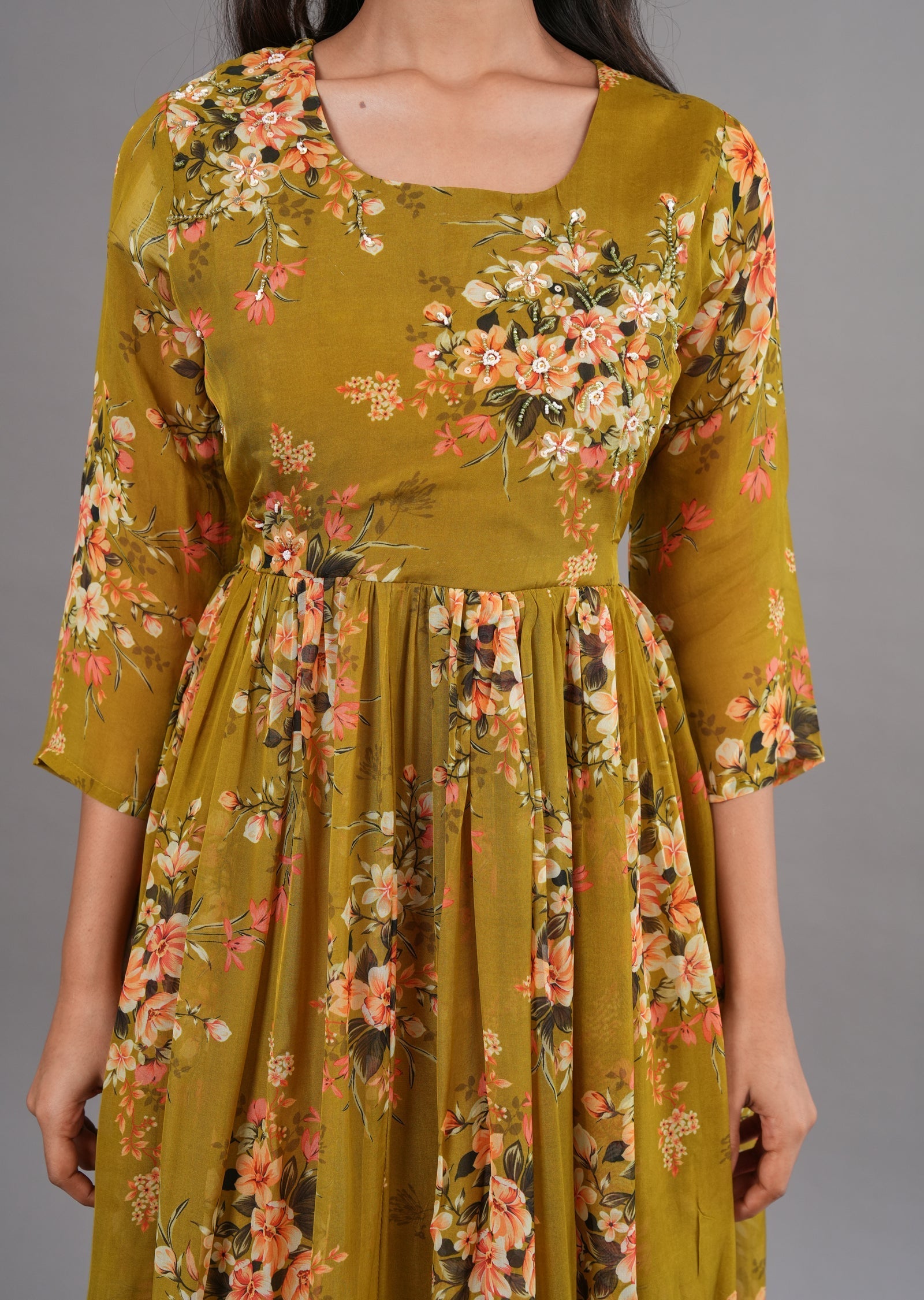 Kakhi Organza Long Dress