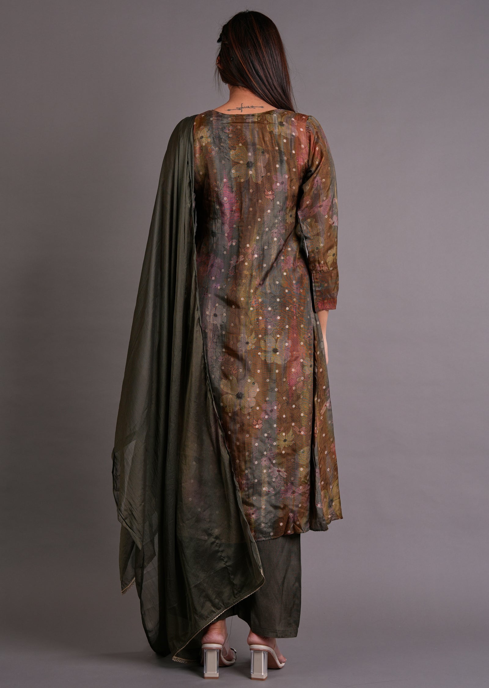 Mehendi Green Tissue Anarkali Suit