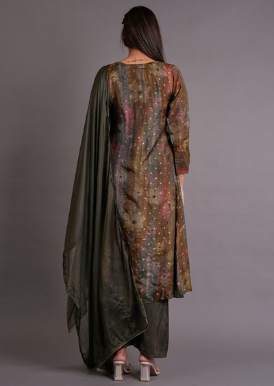 Mehendi Green Tissue Anarkali Suit